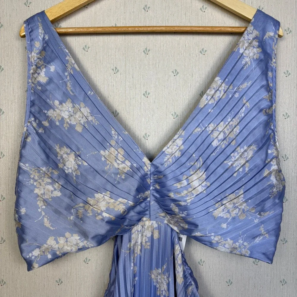 Abercrombie Giselle Pleated Cutout Maxi Dress XXL Tall Blue Floral Romantic NWT